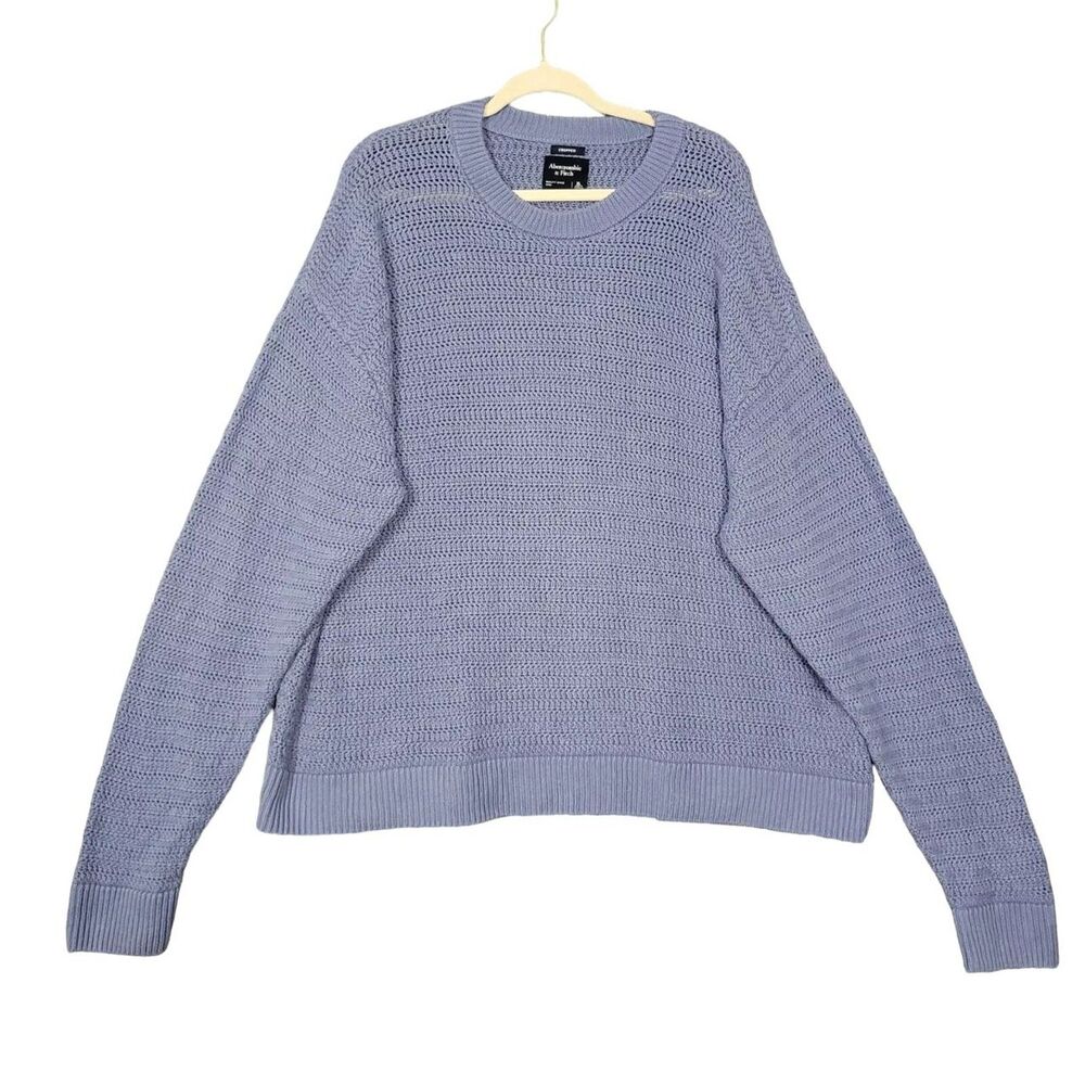 ABERCROMBIE & FITCH Blue Cropped Long Sleeve Open Knit Preppy Sweater SIZE XL